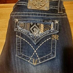 Miss Me Dark Blue Boot Cut Jeans with Embellished Pockets